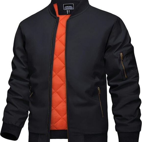 Men's Windproof Quilted Bomber Jacket - Warm & Stylish Winter Coat in Large